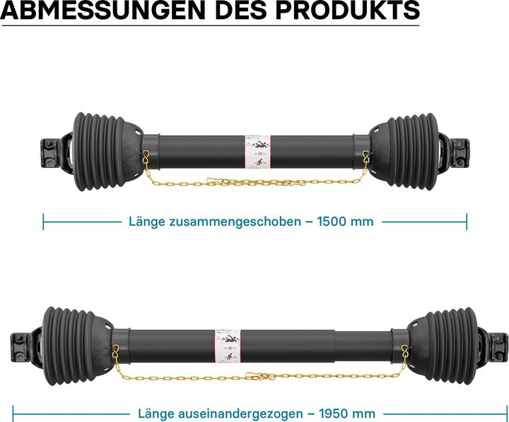 Produktbild Wiltec Zapfwelle T8 Gelenkwelle 1500-1950mm 1240Nm 540U/min PTO-Shaft 110kW 1 3/8" Z6