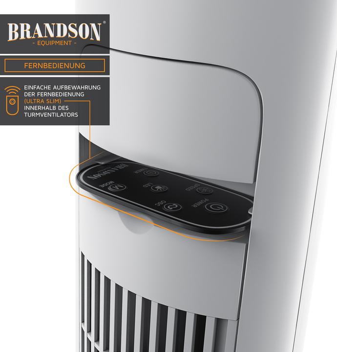 Actual product image Brandson Tower fan, remote control, 10° tiltable, oscillation, 4 modes, pedestal fan 108cm, white (52 dB)