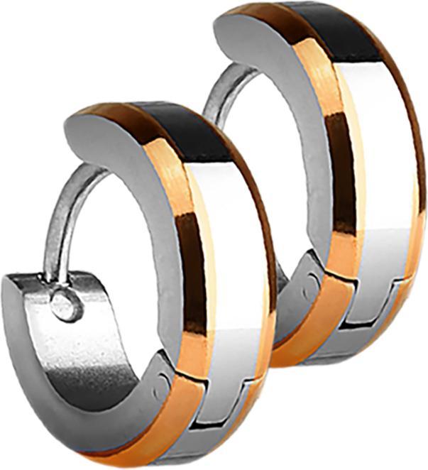 Star Piercing Ohrring zum Klappen silber mit 2 rosegoldenen Seitenstreifen (ohne Messing, Chirurgenstahl 316L)