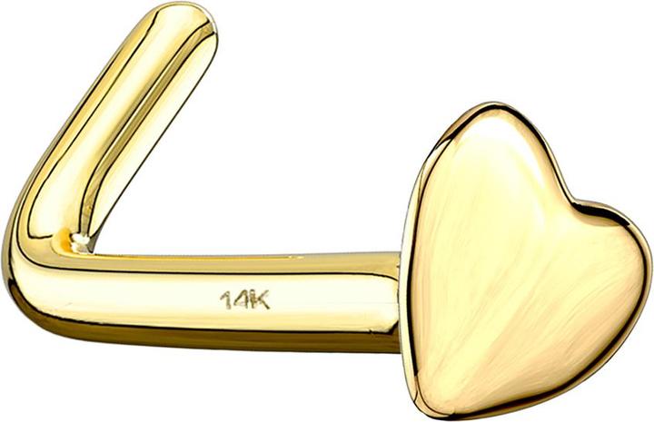 Star Piercing Nasenstecker gewinkelt 14k gold mit Herz (ohne Messing, 14k Gold)