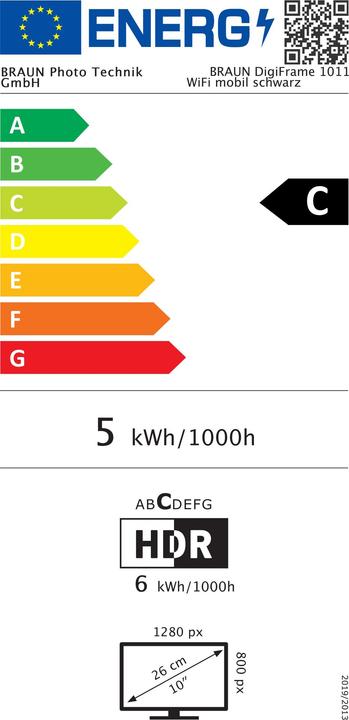 Energy Label Braun Photo BRAUN DigiFrame 1011 WiFi mobil weiss (10.10", 1280 x 800 pixels)