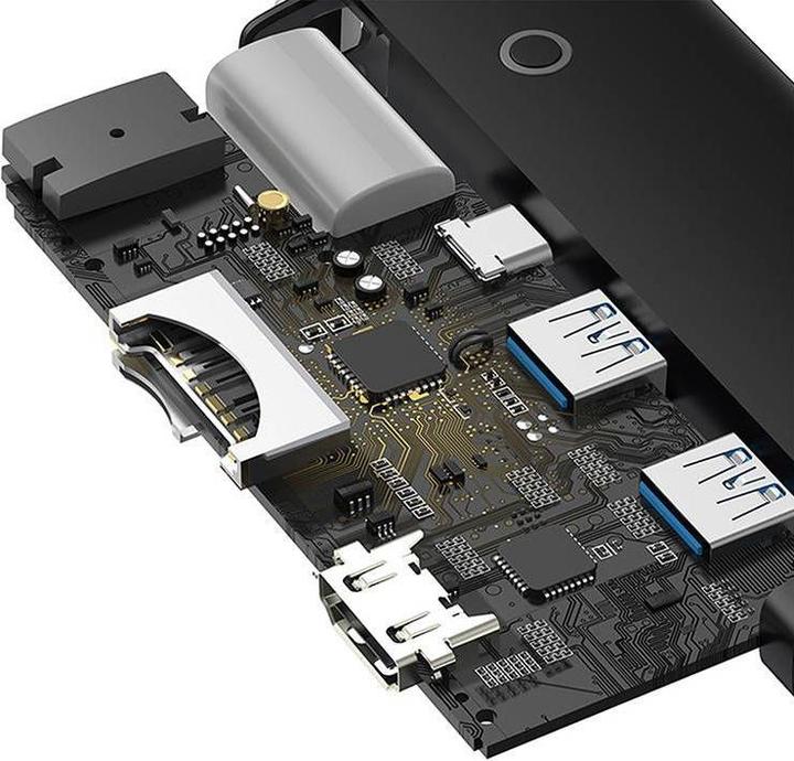 Actual product image Baseus Hub OS Lite 6-Port (Type-C to HDMI+USB3.0*2+PD+SD/TF) (black) (USB-C, 6 Ports)