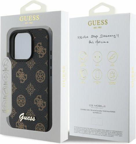 Actual product image Guess GUHMP16LPGPYSK iPhone 16 Pro czarny/black HC MagSafe PU Peony Script (Apple iPhone 16 Pro)