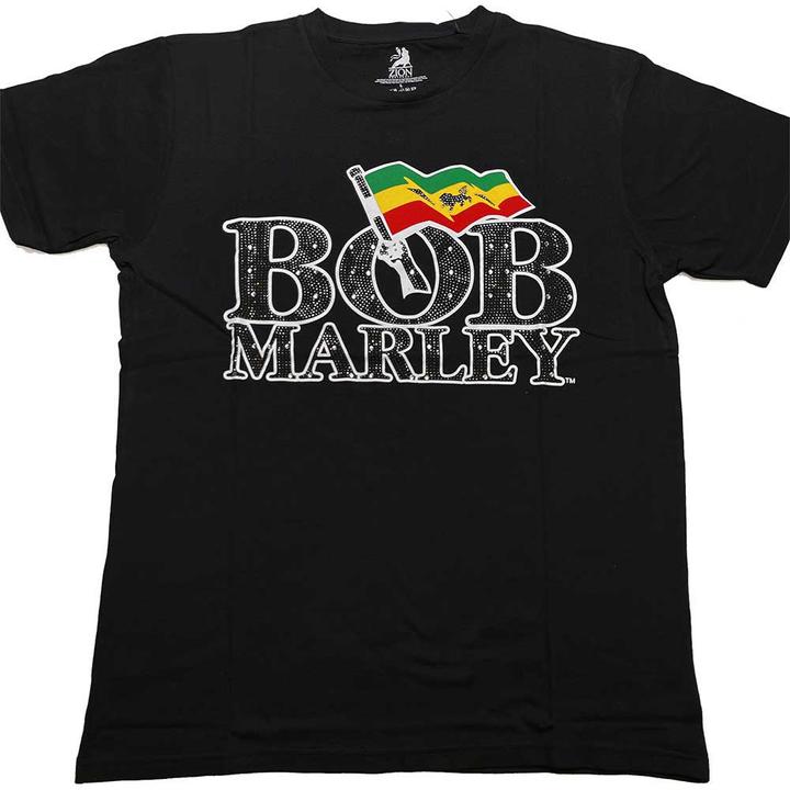 Bob Marley Unisex Adult Flag Logo Embellished T-Shirt (XXL)