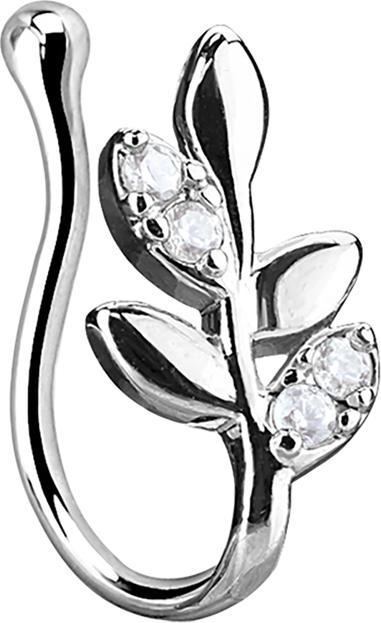Star Piercing Fake Nasenpiercing Clip silber Olivenzweig mit Kristall