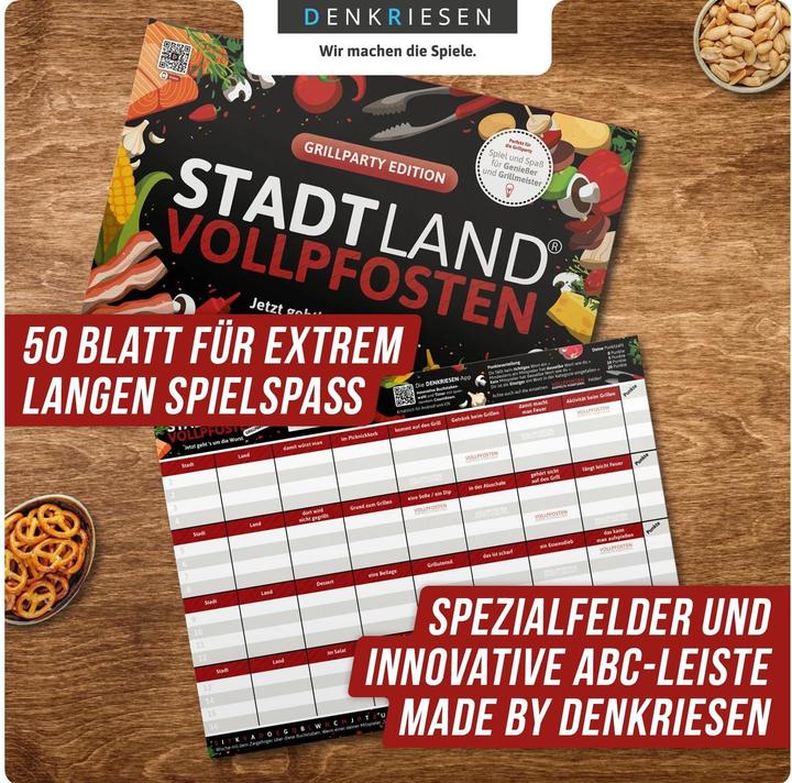 Actual product image Denkriesen STADT LAND VOLLPFOSTEN® A4 - GRILLPARTY EDITION "Now it's time for the sausage". (German)
