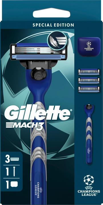 Produktbild Gillette Mach3 Systemklingen 3er + Handstück + Reiseschutzkappe "UEFA Champions League" (1 x)