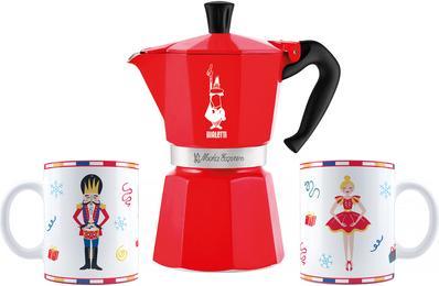 Actual product image Bialetti Nutcracker set Moka Express 6tz coffee machine + 2 cups