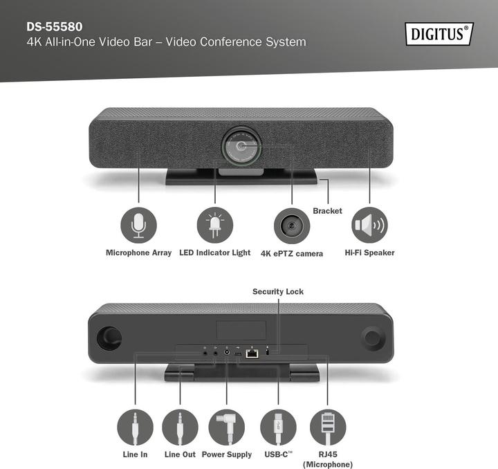 Image du produit Digitus Barre vidéo 4K All-in-One – Système de vidéoconférence