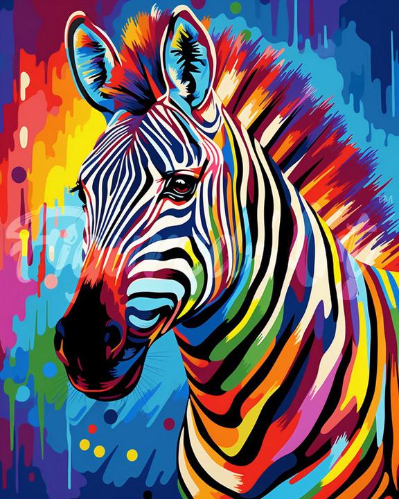 Produktbild Figured'Art Malen nach Zahlen - Zebra Farbenfroh Abstrakt auf Keilrahmen gespannt