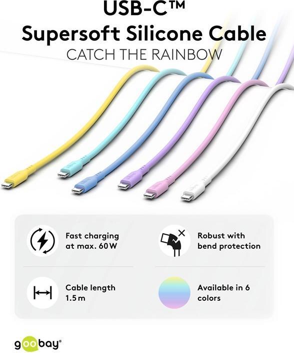 Produktbild Goobay USB-C-Silikonkabel, 1,5 m, türkis (1.50 m, USB 2.0, 60 W)