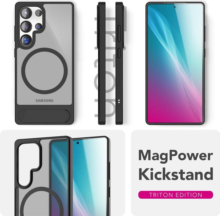 Produktbild Nalia Triton - Durchsichtige Standfuss Hülle mit MagSafe Ring - Kickstand Hardcover (Samsung Galaxy S25 Ultra)