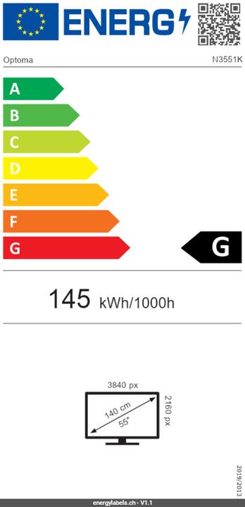 Energie-Label Optoma 55IN UHD 450 CD/M2 1233 X 703 X (3840 x 2160 Pixel, 55")