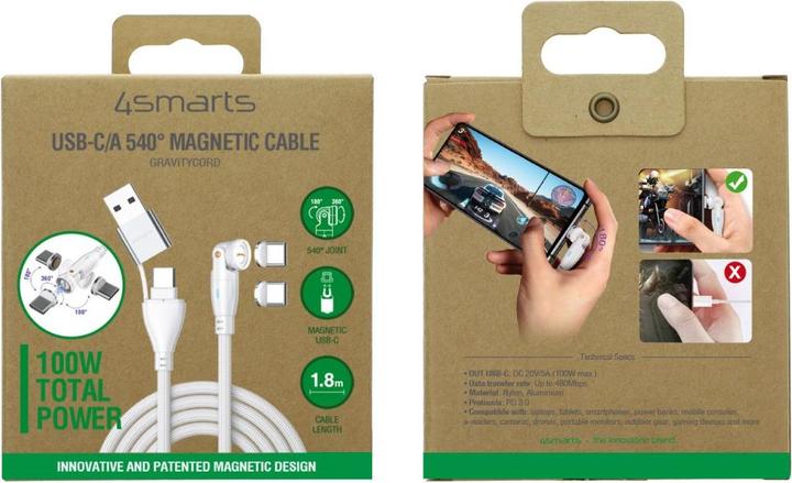 Produktbild 4smarts USB-C/A 540° Magnetkabel GravityCord (1.80 m, USB 2.0)