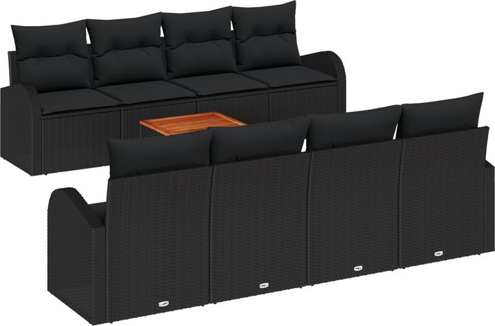 Produktbild VidaXL 9-teiliges Garten Sofa Set mit Kissen Schwarz Poly Rattan Akazie