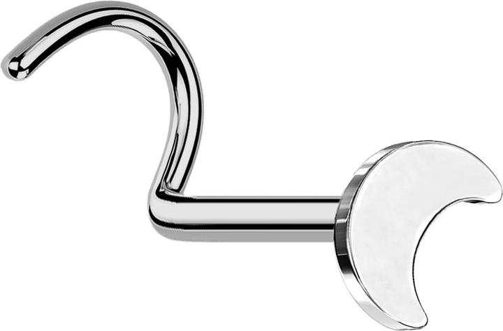 Star Piercing Threadless Nasenstecker gebogen silber Mond silber (ohne Messing, Titan G23)