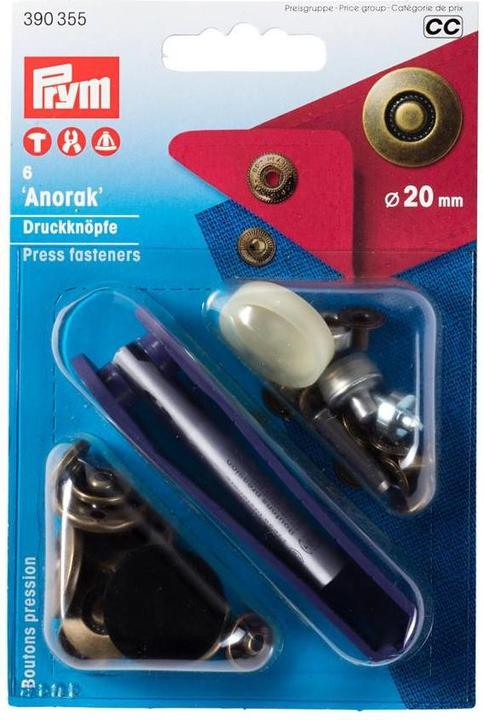 Produktbild Prym Druckknopf Anorak, matt brüniert 20 mm, Karte 6 Stk.