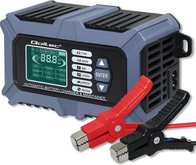 Immagine prodotto Qoltec Inteligentna mikroprocesorowa ładowarka z testerem baterii i funkcją naprawy 12V | 6A | LCD | (12V, 6 A)