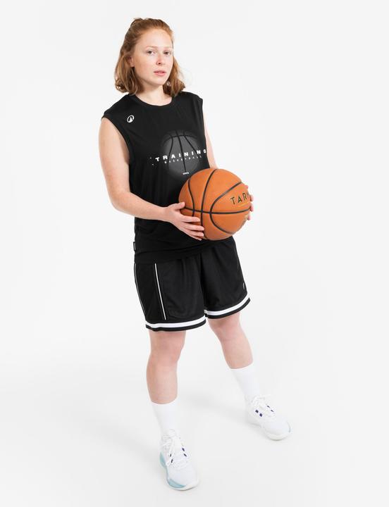 Actual product image Kipsta Damen/Herren Basketball Shorts wendbar leicht - SHR 500 schwarz-weiss (M)