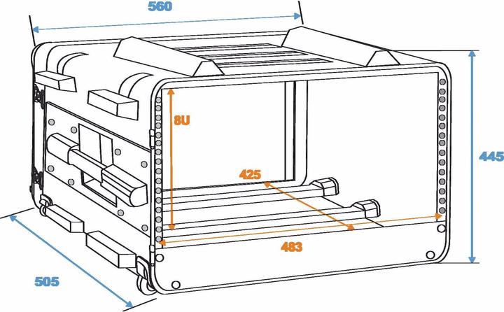 Actual product image Roadinger Plastic rack 19, 7U, DD/Trolley, sw (19" Case)