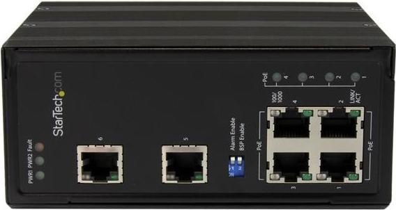 Actual product image StarTech 6 Port Unmanaged Industrial Gigabit Ethernet Switch with 4 PoE+ Ports - Voltage Regulation - Hat... (6 ports)