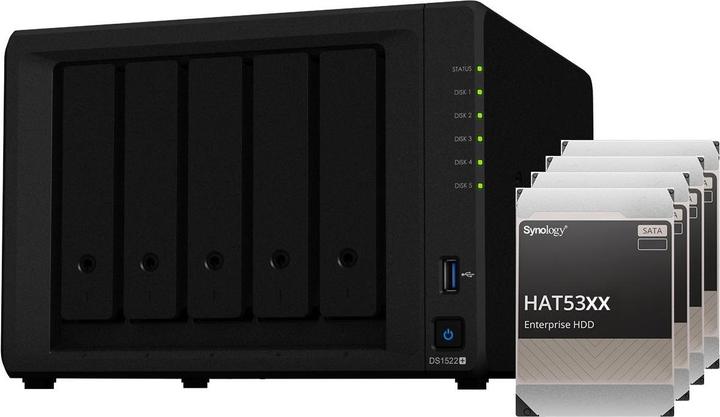 Actual product image Synology DS1522+ (5 x 12 TB, Synology HAT 53xx)