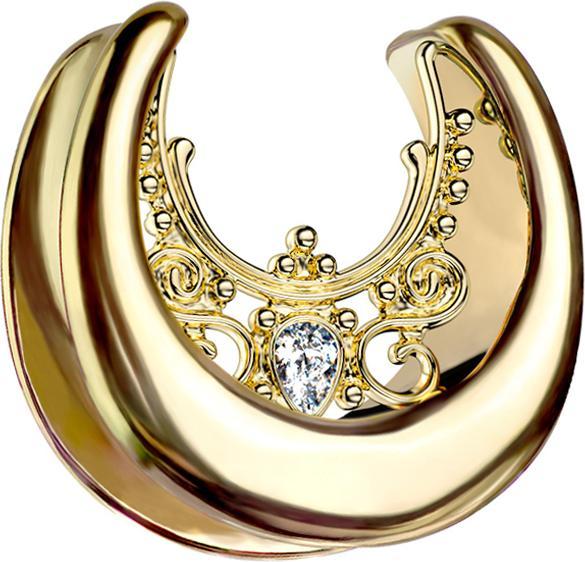 Star Piercing Sattel vergoldet filigrane Blumen und Kristall (ohne Messing, Chirurgenstahl 316L)