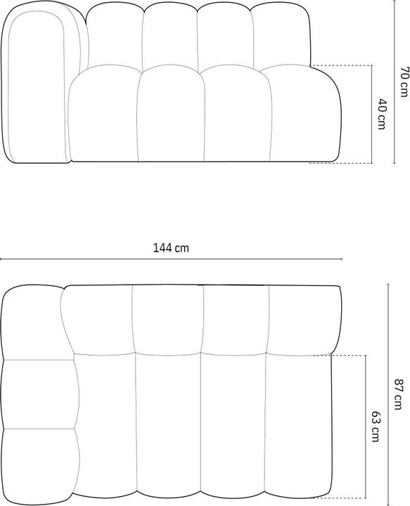 Actual product image Micadoni Velvet Left Modular Sofa, "Lupine", 2 Seats, 145x95x70Made in Europe (2 person sofa, 3-seater, 4-seater)