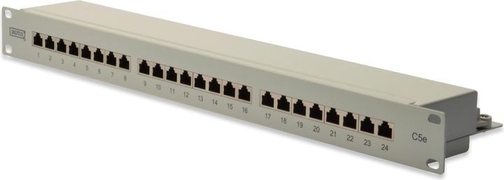 Produktbild Digitus Patch Panel 48,3cm 19Zoll 24Port Cat5e STP geschirmt grau RAL7035 Kabelinstallation mit LSA Leist...
