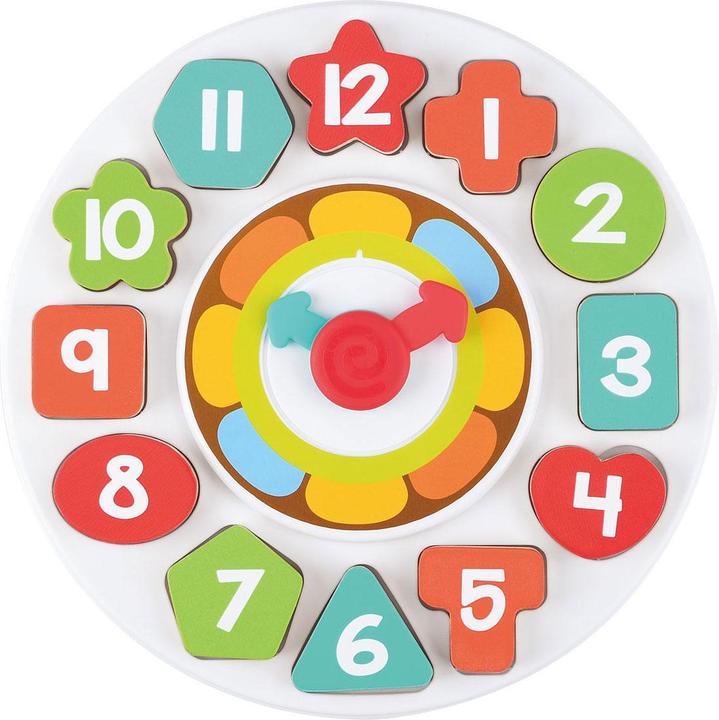 Productafbeelding Play Houten sorteervormen en leerklok, 13 stuks.