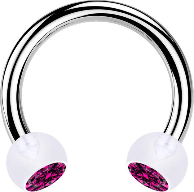 Produktbild Star Piercing Circular Barbell silber mit zwei Kugeln transparent Kristall fuchsia (ohne Messing, Bioflex, Chirurgenstahl 316L)