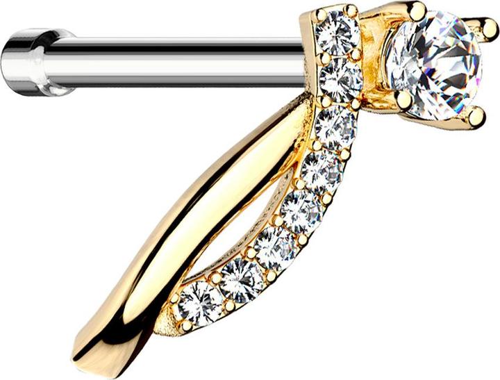 Immagine prodotto Star Piercing Nasenstecker gerade vergoldet doppelbogen gebogen mit Kristall (Ottone, Acciaio chirurgico 316L)
