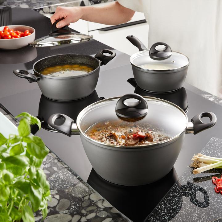 Actual product image Stoneline CERAMIC cookware set, 6 pcs. with glass lids (20 cm, Pan set + pot set, Aluminium)