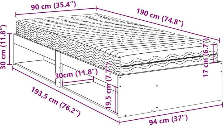 Actual product image VidaXL Day bed with mattress 90x190 cm solid wood pine sofa bed sofa bed (90 x 190 cm)