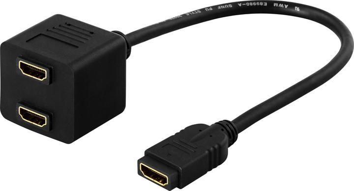 Produktbild Deltaco HDMI-adapter, 1xHDMI ho till 2xHDMI ho, 19-pin (0.10 m, HDMI)