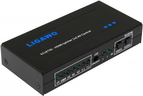 Actual product image Ligawo HDMI splitter 1 input -> 2 outputs 4K and 3D capable