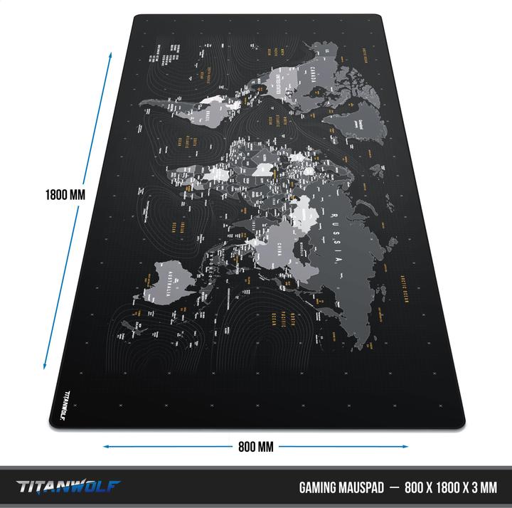 Actual product image Titanwolf Gaming mouse pad, XXXL speed gaming mouse mat, mouse pad extra large area of 1800 x 800mm, world map (XXL)