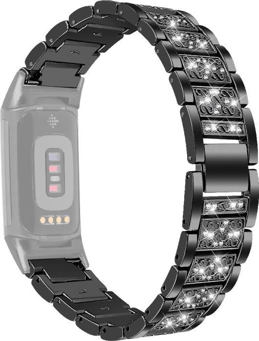 Produktbild Cover-Discount Fitbit Charge 5 - Edelstahl mit Strass Armband schwarz (Edelstahl)