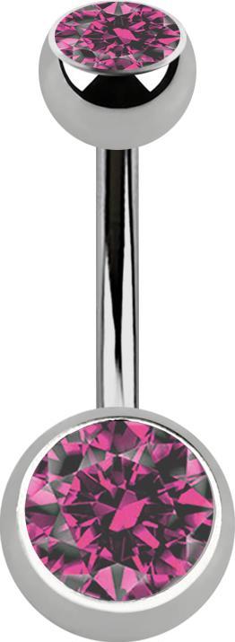 Star Piercing Banane silber mit zwei Kugeln silber mit Kristall pink (Titan G23, ohne Messing)