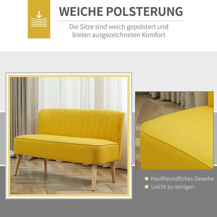 Produktbild Swisshandel24 2-Sitzer Stoffsofa Polstersofa Sitzmöbel Loungesofa Holz Schaumstoff Gelb 117 x 56,5 x 77 cm (2-Sitzer)