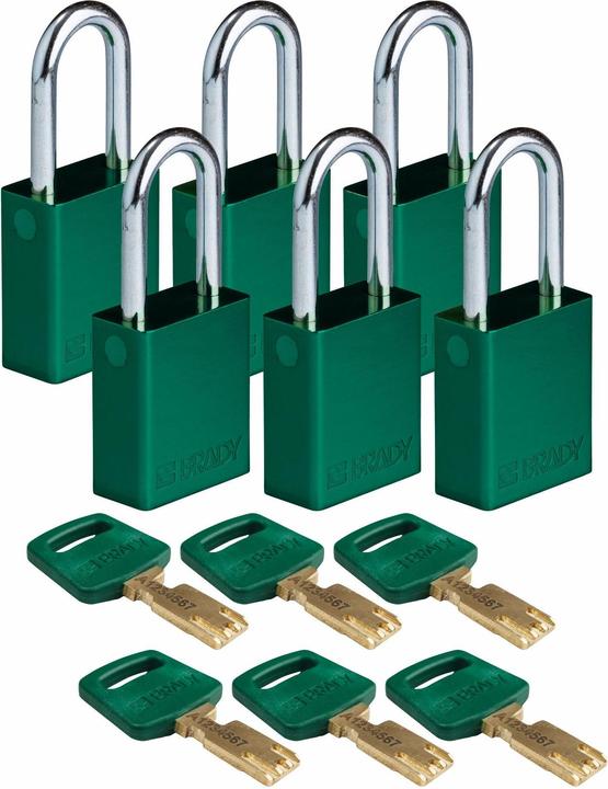 Actual product image Brady Safekey aluminium padlock with steel shackle, green, 38 mm shackle height, 6.4 mm shackle diam