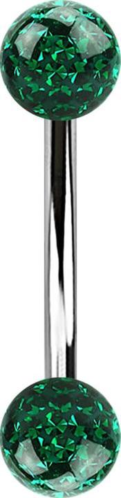Star Piercing Banane silber mit zwei Kristall Kugeln grün Epoxy Schutzschicht (ohne Messing, Chirurgenstahl 316L)