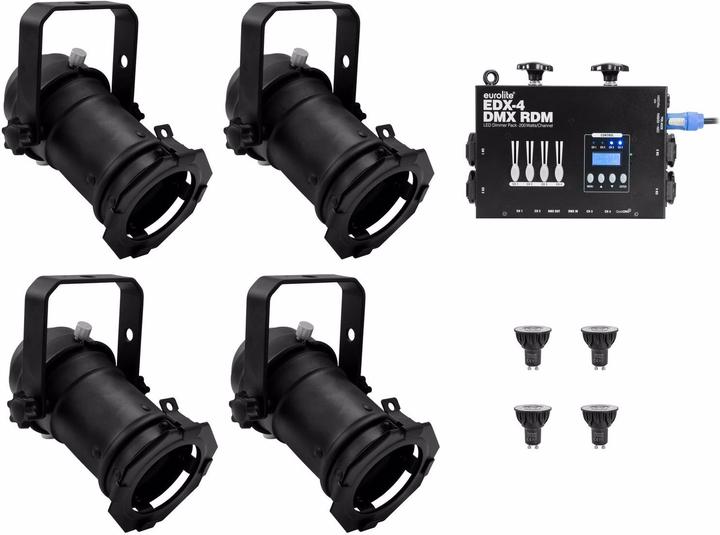 Actual product image Eurolite Set 4x PAR-16 Spot sw dim2warm + EDX-4 DMX RDM LED dimmer pack