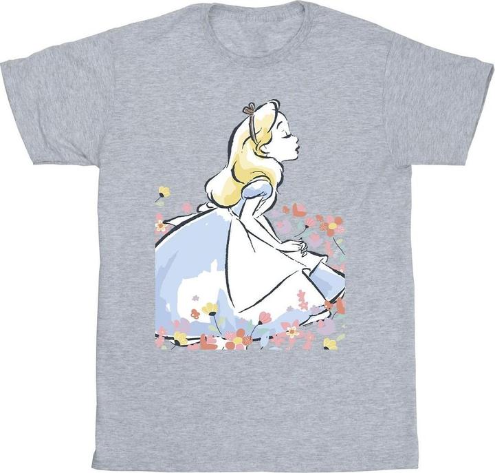 Disney Mädchen Alice im Wunderland Skizze Blumen Baumwolle TShirt