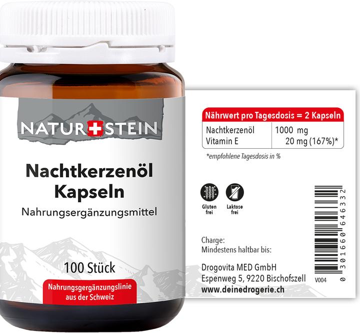 Nutritional values and ingredients Naturstein Evening primrose oil capsule (100 Piece, Capsules, 171 g)
