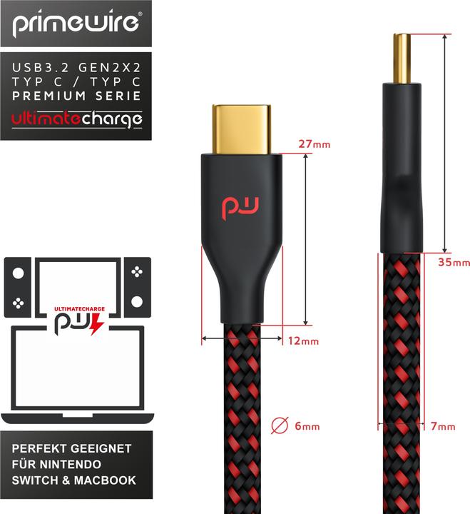 Produktbild Primewire USB-C 3.1 zu USB C Gen 2 Kabel / Ladekabel / Datenkabel für Smartphone, Tablet (1 m, USB 3.1)
