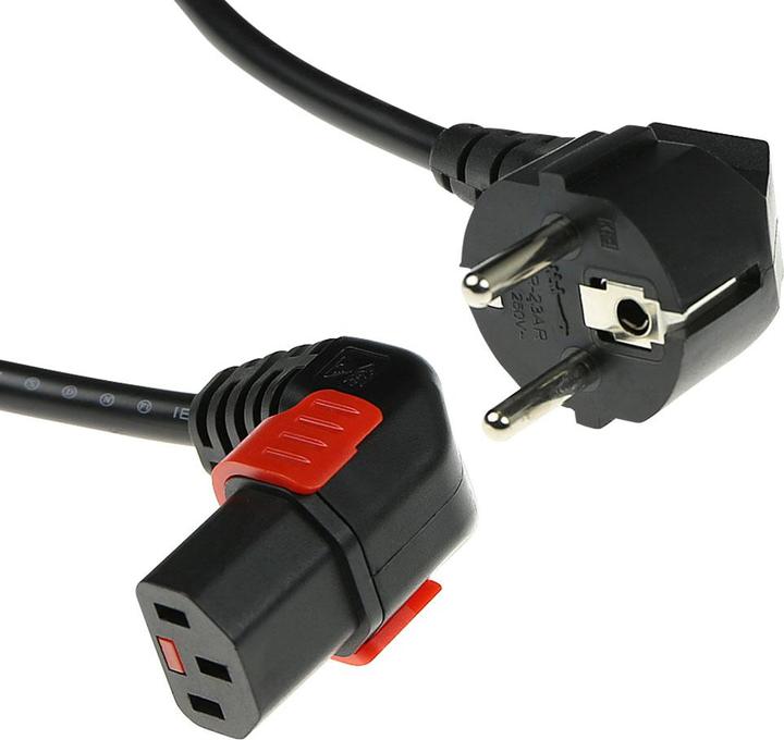 Immagine prodotto Iec Lock Cavo di alimentazione 230V CEE 7/7 maschio (angolato) a C13 (angolato verso il basso) bloccabile (1 m)