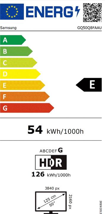 Energy Label Samsung TV GQ50Q8FAAUXZG (50", Q8F, QLED, 4K, 2025)