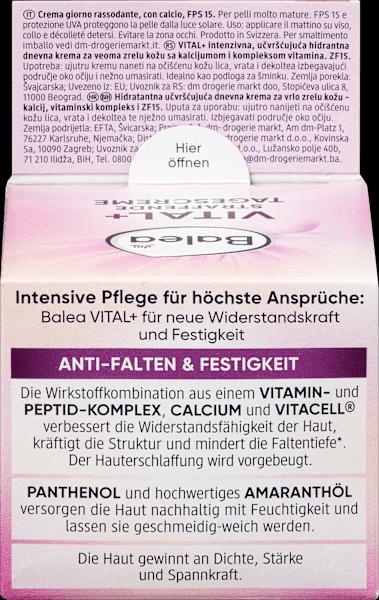 Nährwerte und Zutaten dm Balea Vital + (50 ml, Tagescreme, SPF 15)