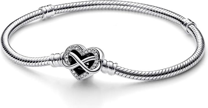 Pandora Braccialetto Moments con maglie a serpente e chiusura a cuore funky Infinity (19 cm, Argento 925)